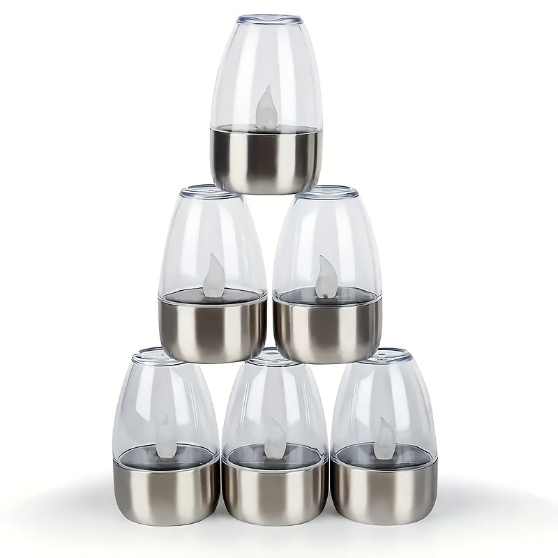 Solar Flame Set — 6 Velas LED Solares de Acero Inoxidable