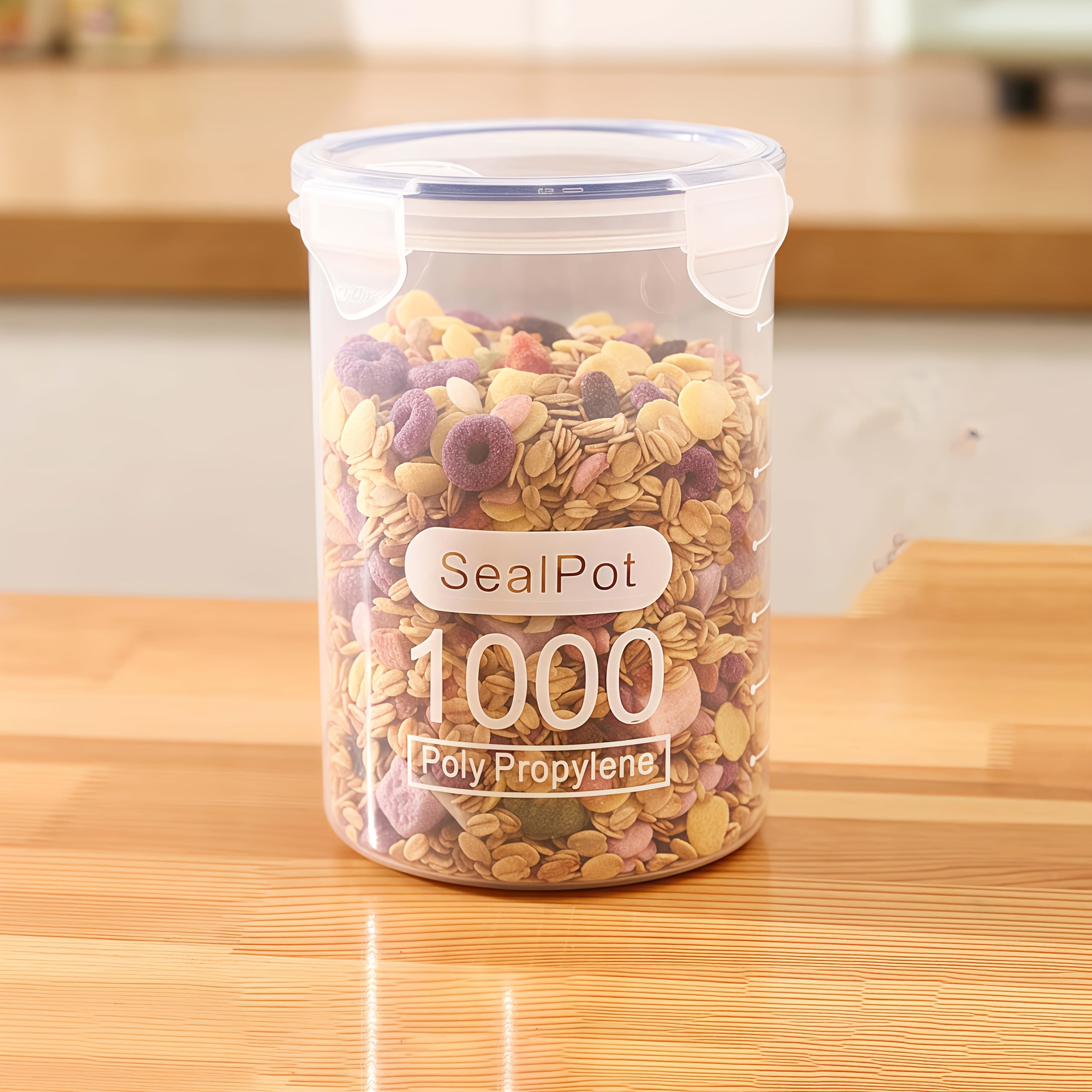 4pcs Large Airtight Grain Storage Jars with Lids - Transparent Pantry Containers, Stackable Kitchen Canisters for Dry Goods, Beans, Rice, Pasta - Leakproof Flip-Top Lid & Easy-Clean Base - Space-Saving Organizer for Pantry, R