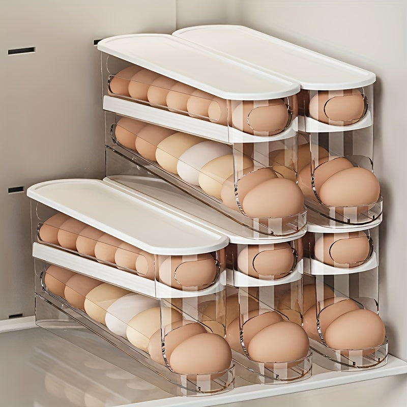 Adjustable Rolling Egg Holder for Refrigerator Door, Stackable, Durable Plastic, Fits 18 Eggs, with No Battery Required, for Kitchen Organization Accessory
