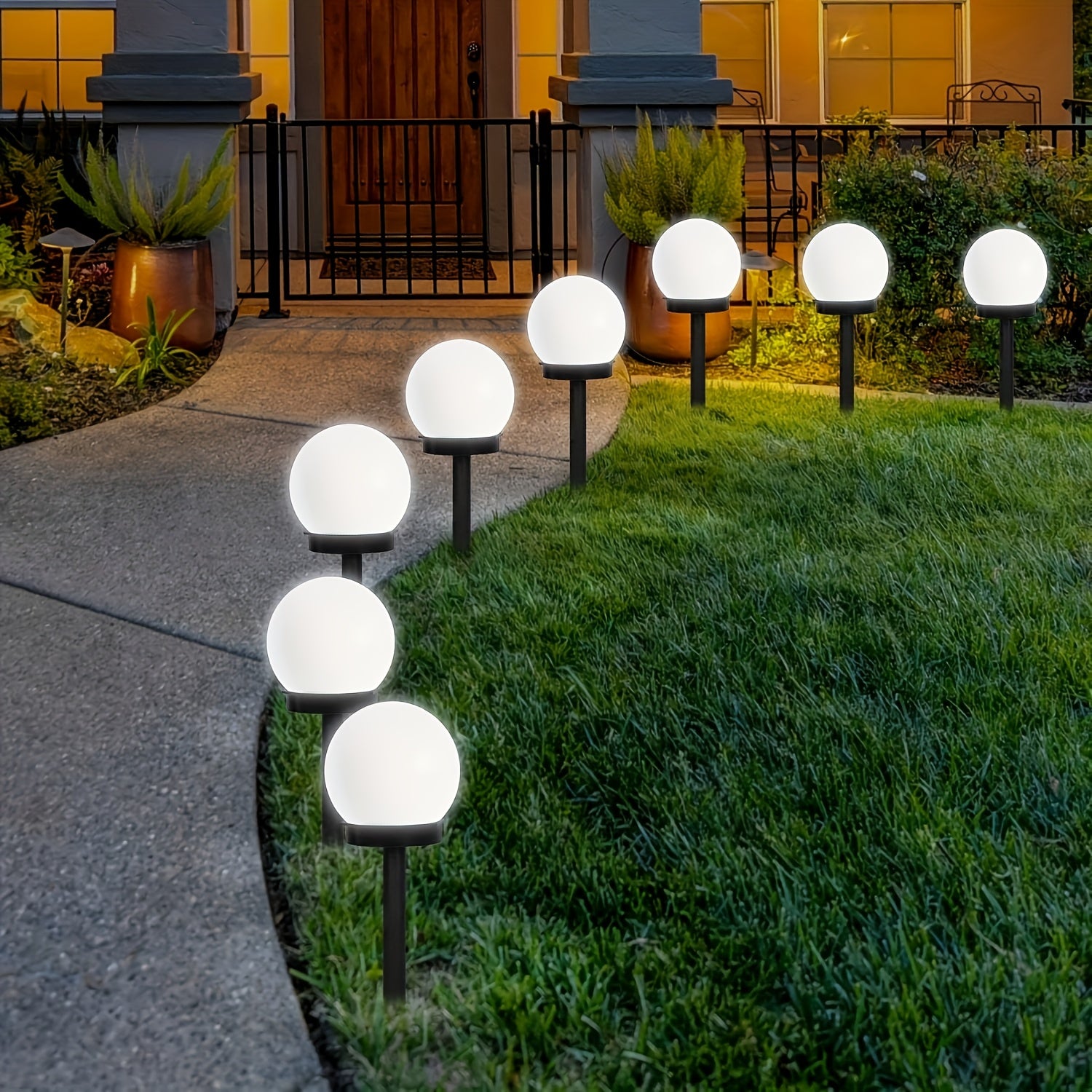 8pcs Solar-Powered LED Spherical Garden Lights - White Outdoor Pathway Lighting, Durable Plastic Auto On/Off Solar Lights for Lawn, Yard, Patio, Christmas & Wedding Decor, Solar Outdoor Lights, Lawn Decoration, Decorative Acc