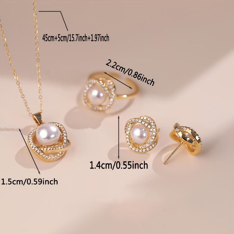 Pearl Luxe — Set de Joyería con Perlas Imitación (4 Piezas)