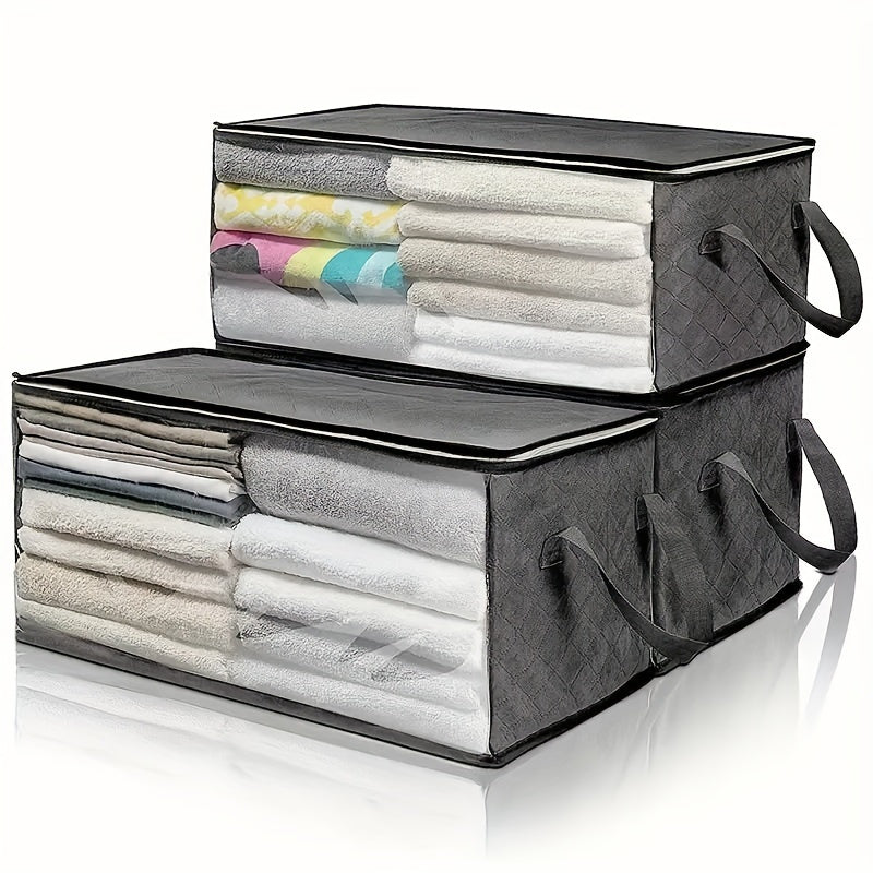 54.02 L Large Capacity Foldable Storage Box, Gray, Rectangular, Modern Style, Durable Fabric, Transparent Window, Sturdy Handle, Multi-Purpose, Suitable for Wardrobe, Dormitory, Home Organization, Clothes, 24-Hour Bedding, Pi