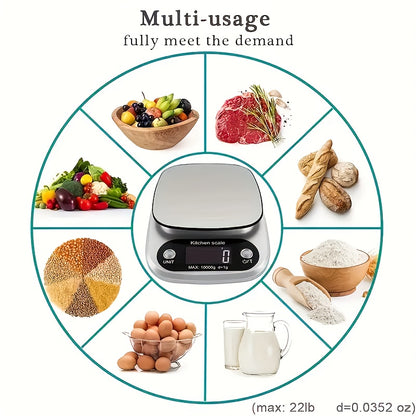 Kolzp PQ — Balanza Digital de Cocina de Alta Precisión con Pantalla LCD (Acero Inoxidable, Multimedición, Sin Baterías Incluidas)