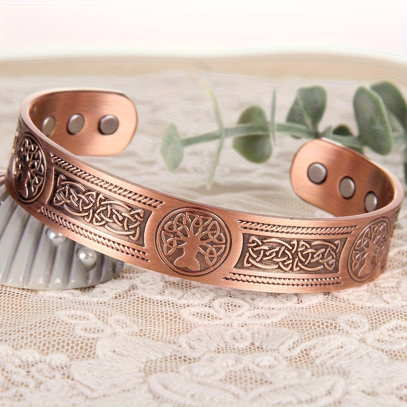 Men'S Copper Magnetic Bracelet with Upgraded Solid Copper Tree of Life Design, Equipped with 6 Magnets, Adjustable Bracelet, Birthday and Christmas Gift for Mom and Dad