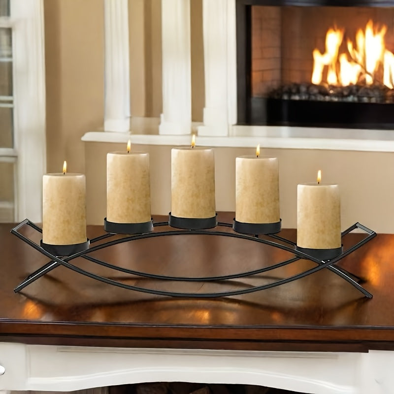 HAOYIER 5-Tier Modern Black Metal Candle Holder Stand with Sturdy A-Frame Design - Heavy-Duty Tabletop Candlestick for 5 Candles (Candles Not Included) - Elegant Centerpiece for Dining Table, Mantel, Weddings & Home Decor - S