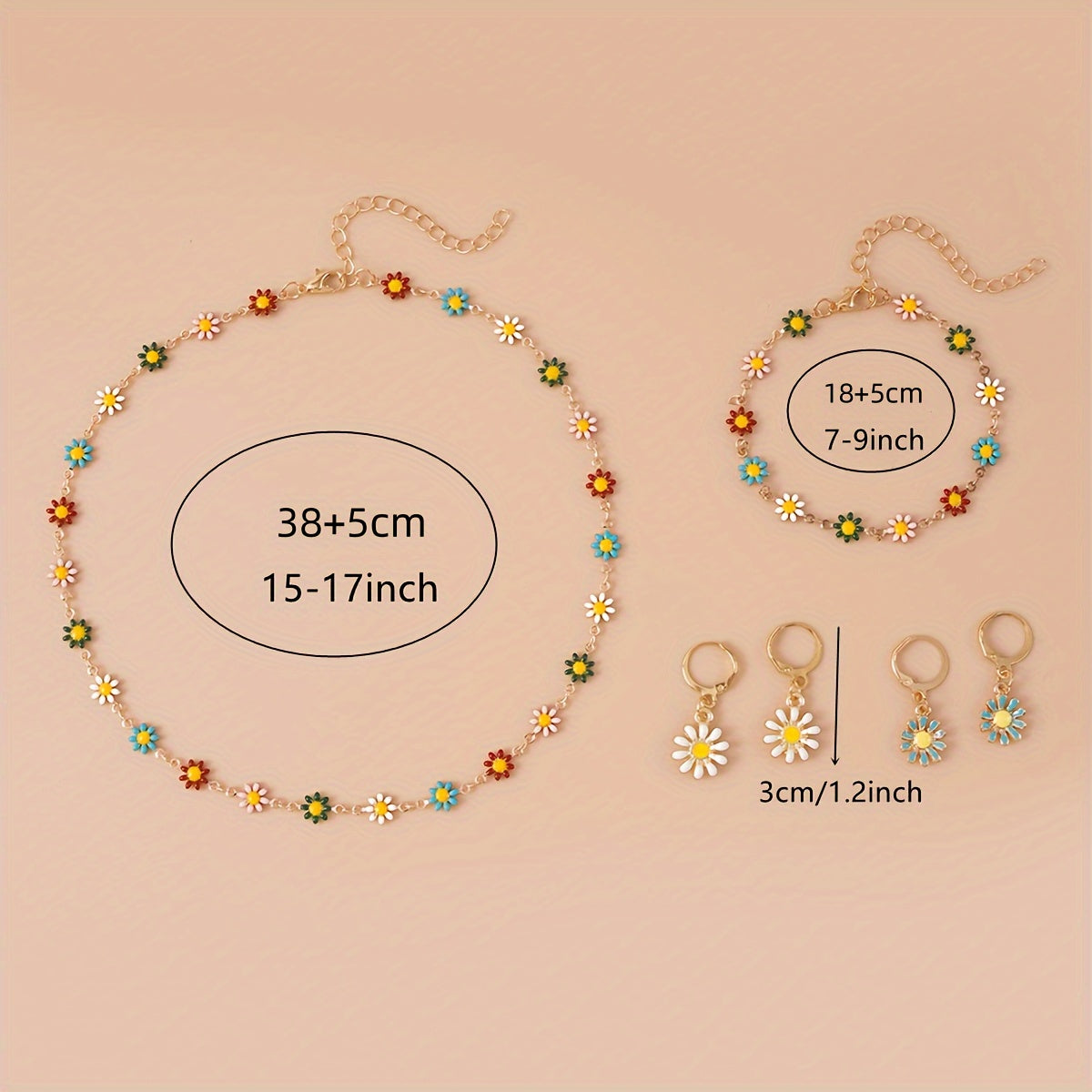 BloomSpirit — Set de Collar, Pulsera y Aros con Crisantemos Vintage