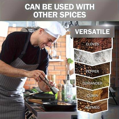 FlavorMill FD — Set de 2 Molinillos de Sal y Pimienta en Acero Inoxidable y Vidrio Alto (Cerámica Ajustable)