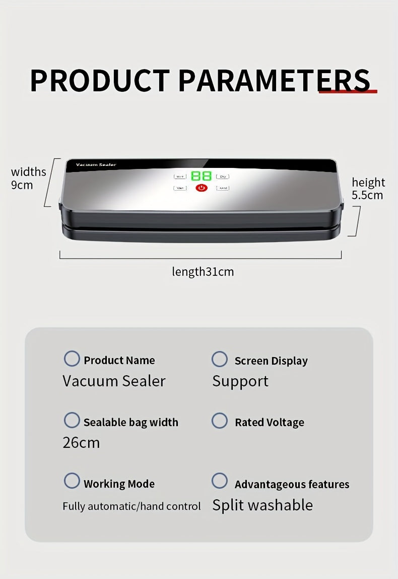 Multifunctional Automatic Food Sealer, Portable Wireless Vacuum Sealer with Manual Start/Stop, Digital Display, Snack Bag Sealing, Long-Term Food Preservation, Compact and Easy-to-Use Design, Suitable for Kitchen and Outdoor