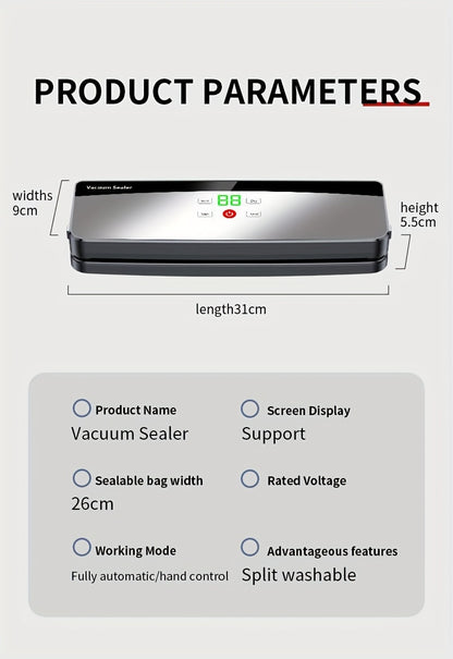 SealMate UU — Sellador Automático de Alimentos Inalámbrico con Pantalla Digital (USB Recargable, Compacto y Multifuncional)