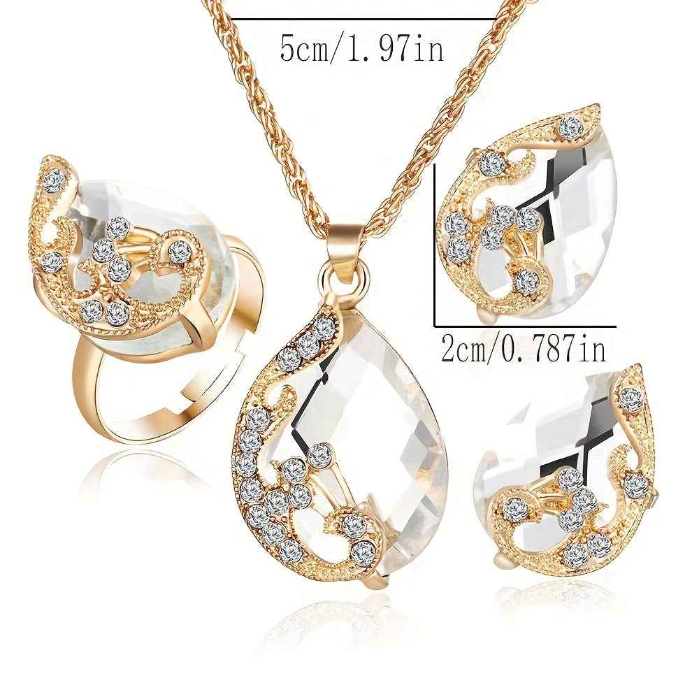 RealPluma TG — Set de Collares Vintage con Diseño de Pavo Real (3 Piezas, Aleación y Brillantes)