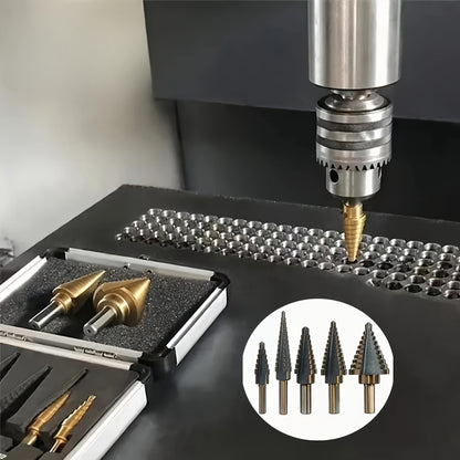 TitanStep QW — Set de Brocas Escalonadas de Aleación de Cobalto (3 Piezas, 24 Medidas, Recubrimiento de Titanio)