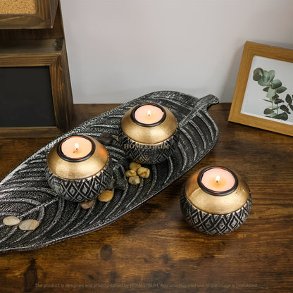 Leaf Harmony — Set de Portavelas de Madera con Bandeja y Esferas