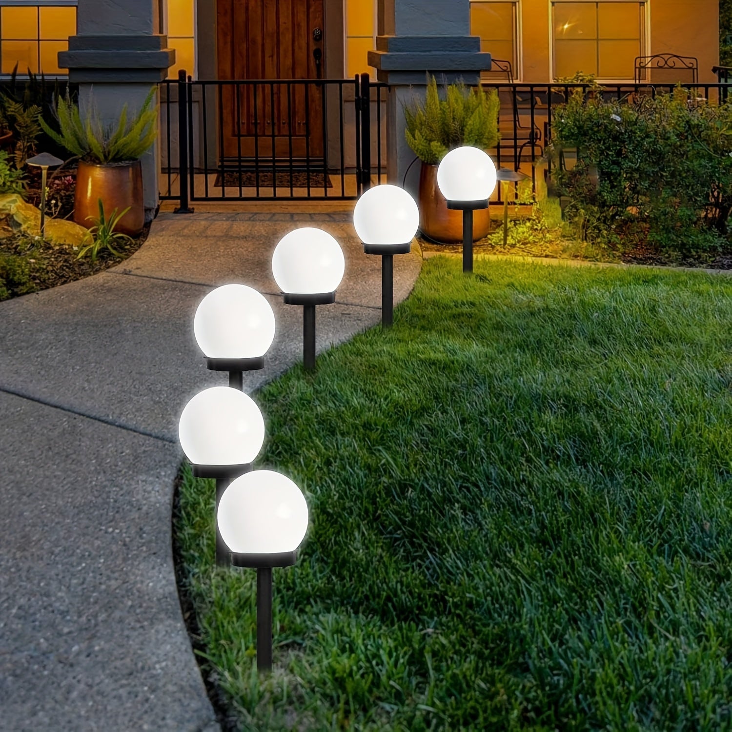 6-Pack Solar Spherical Lights, Solar Powered White Spherical Bulbs for Lawn and Garden Path Lighting, Low Voltage, Polished Finish, Plastic Material, Suitable for Yard and Garden Decor, Outdoor Lighting, Elegant Ball Design,