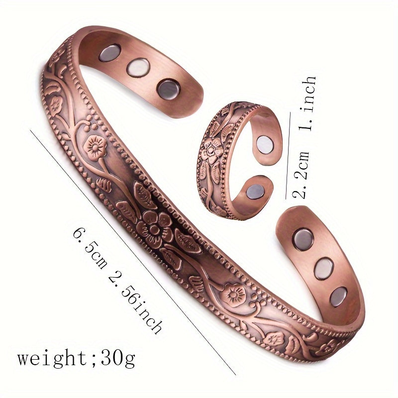 Set of two, copper alloy adjustable ring and bracelet set, Men's and Women's jewelry