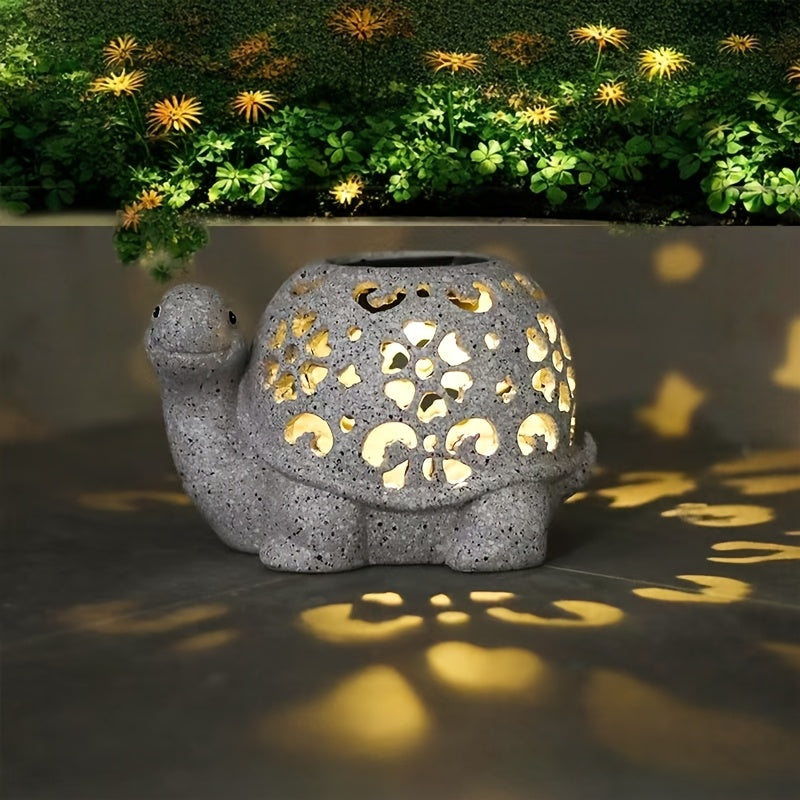 TortuLuz TT — Lámpara Solar de Jardín en Forma de Tortuga con Detalles Florales (Estilo Rústico, Resina)