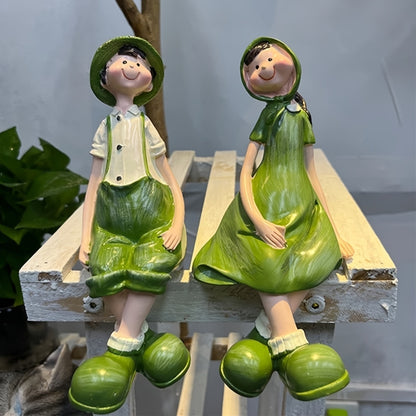 DuendeVerde NN — Set de 2 Figuras Decorativas en Resina Pintadas a Mano (Estilo Art Deco para Jardín y Eventos)