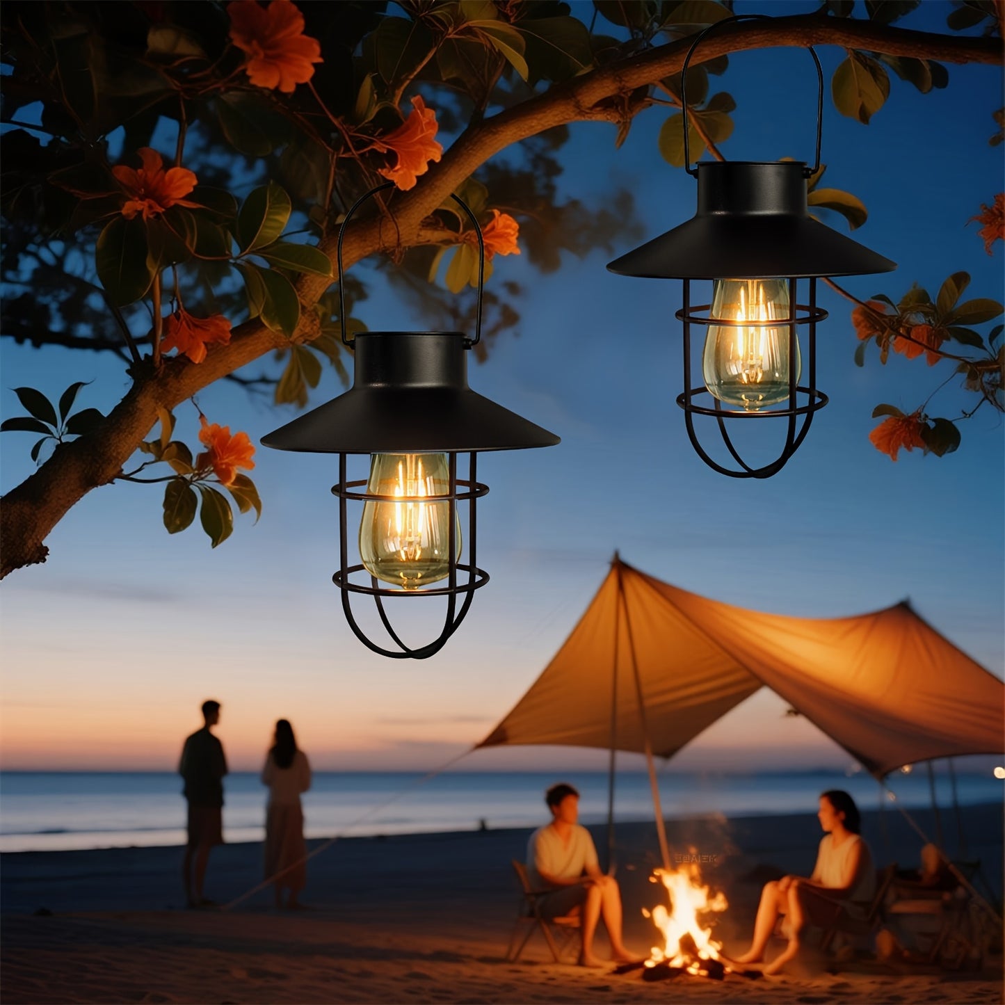 SolarGlow Vintage — Set de 2 Faroles Solares LED Colgantes para Exterior (Negro)