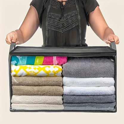 GlamFold CH — Caja Organizadora Plegable de Gran Capacidad (54 L, Gris, Ventana Transparente, Estilo Moderno)