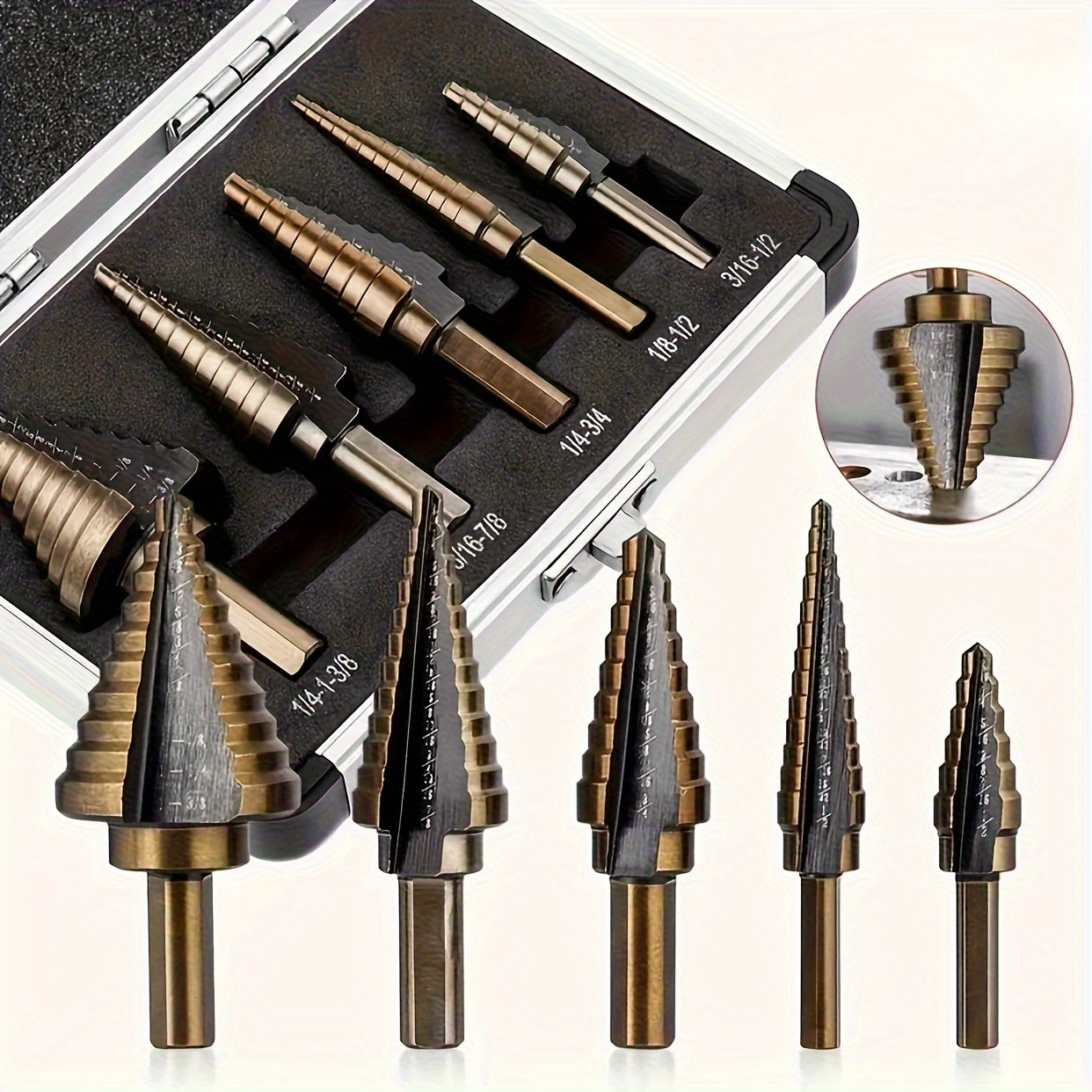 Cobalt Alloy Step Drill Bit Set (3pcs) | 24 Sizes | Conical Drill Bits with Titanium Coating | Suitable for Metal, Stainless Steel, Wood, Plastic | Highly Efficient Drilling And Enlarging