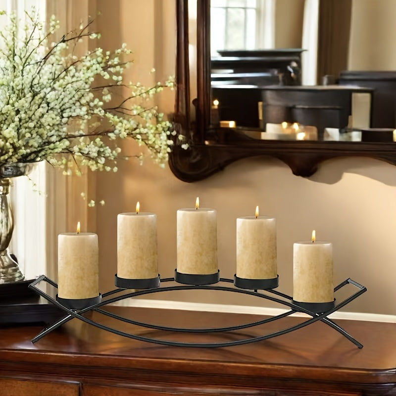 HAOYIER 5-Tier Modern Black Metal Candle Holder Stand with Sturdy A-Frame Design - Heavy-Duty Tabletop Candlestick for 5 Candles (Candles Not Included) - Elegant Centerpiece for Dining Table, Mantel, Weddings & Home Decor - S