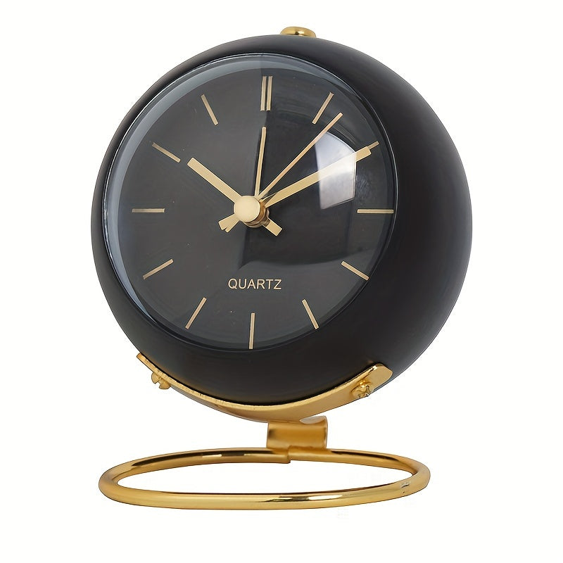 Silent Nordic-Inspired Desk Clock with Luminous Hands - Battery Operated, Metal Round Alarm Clock for Students and Home Decor