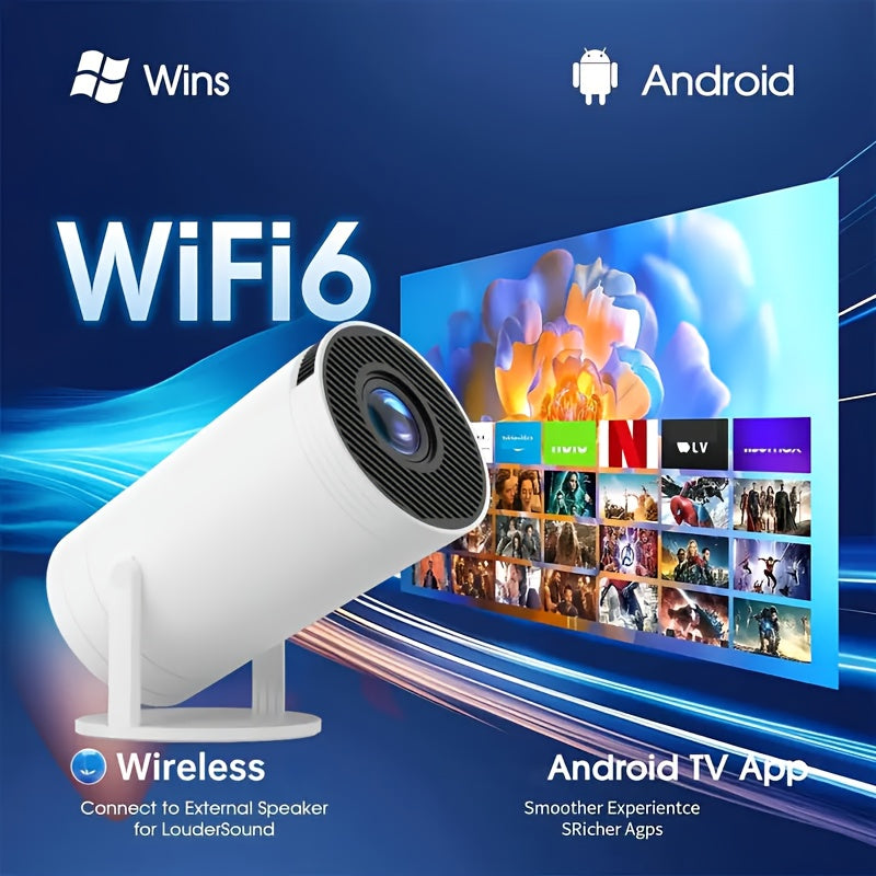 Smart HD Projector with Built-in Android 11 OS, WiFi & BT5.0, 200 Lumens, High-Fidelity Speakers, 720P Native Resolution, 4K Decoding, Clear Bright Colors, 180° Flexible Projection Angle – Perfect for Camping, Home Theater