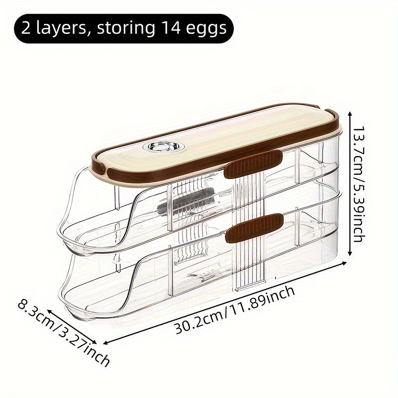 EggSlide CW — Organizador de Huevos para Refrigerador con Rodamiento Automático (1/2/3 Niveles, Material PP+PET, Gran Capacidad)