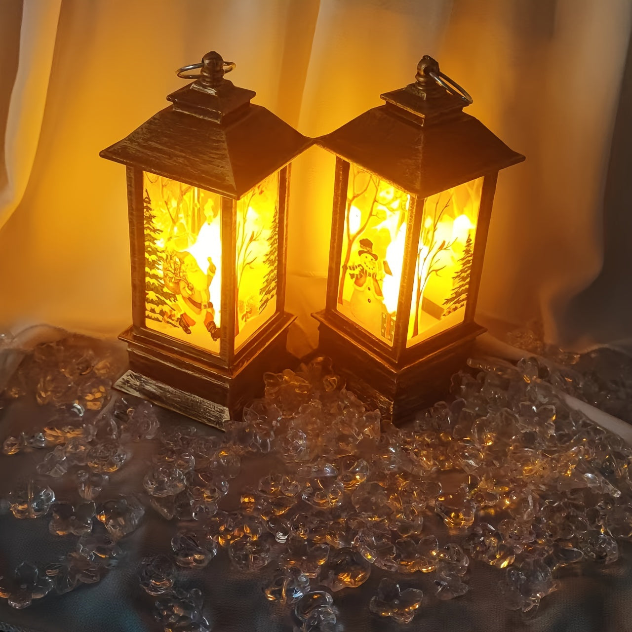 2pcs Santa Claus and Snowman Pattern Christmas Decorations, Mini Oil Lamp LED Flame Candle Lanterns with Realistic Flickering Effect - Suitable for Ages 14+