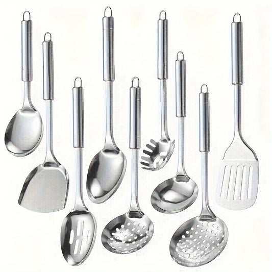 LDQ HT — Set de 9 Utensilios de Cocina en Acero Inoxidable (Estilo Moderno Minimalista, Antiadherentes y Lavables)