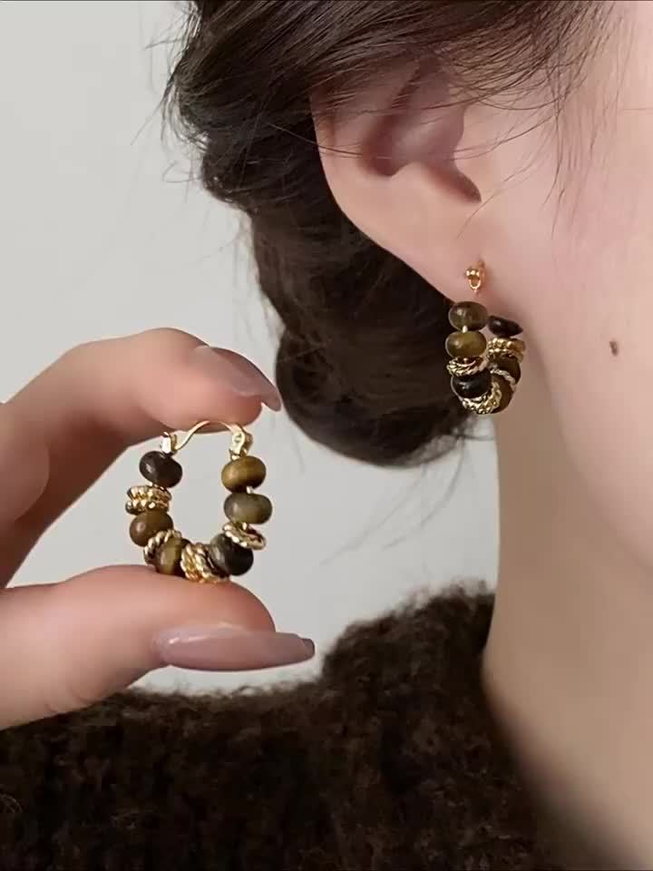 Amber Elegance — Set de 3 Pares de Aros Vintage con Cuentas Ámbar