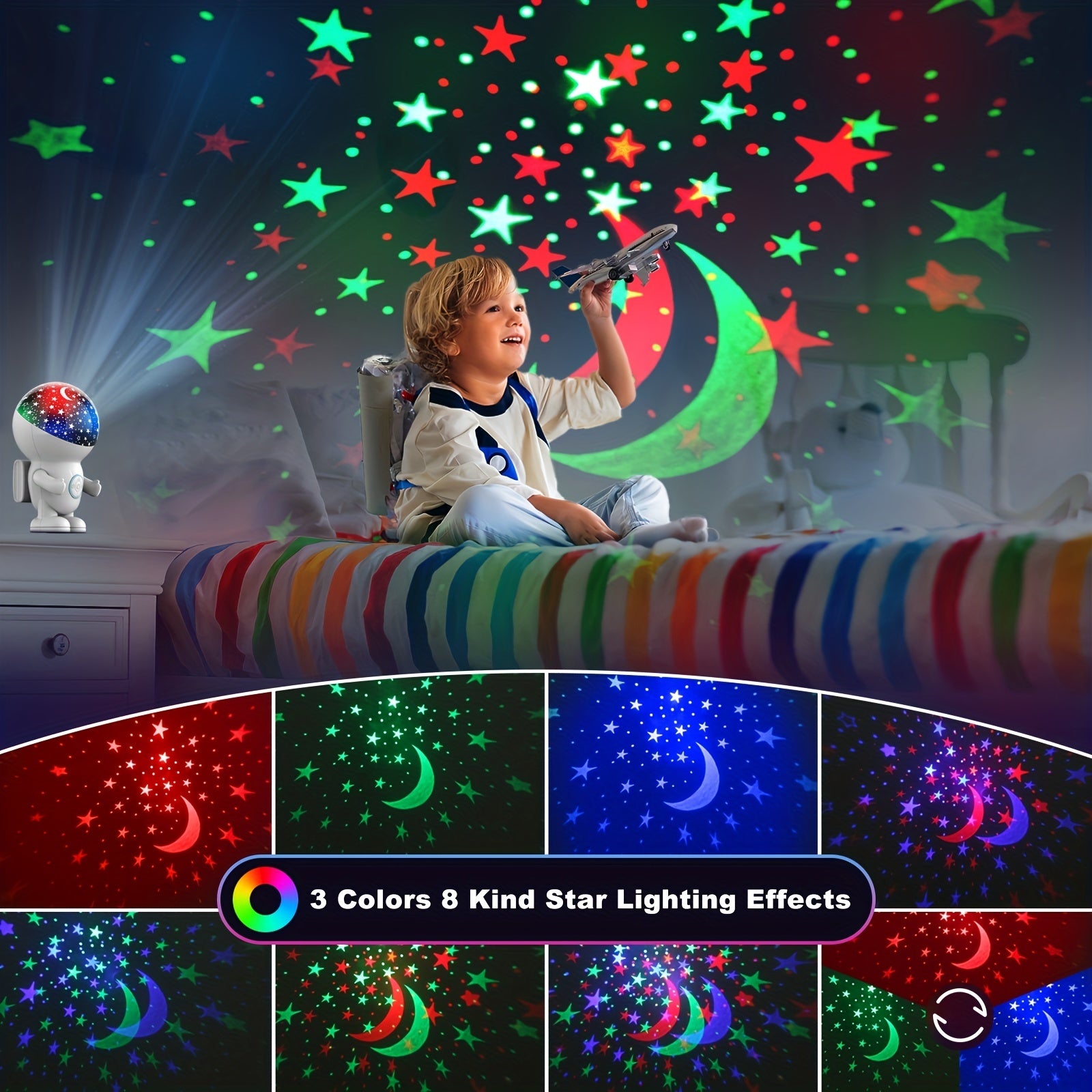 GiieeGii USB-Powered Astronaut Star Projector Night Light for Youngsters - Multicolor LED, Auto Shut-Off, Plastic with Matte Finish, Ideal for Bedroom Ambiance for Halloween and Christmas, Holiday Decoration, Sleep Aid, Space