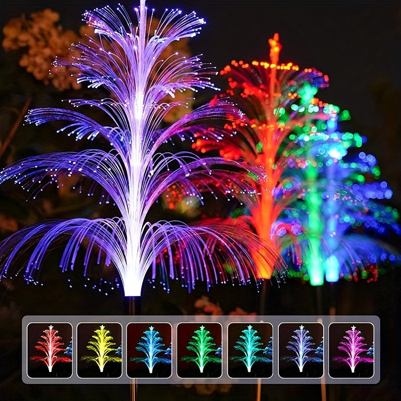 2pcs Solar Five-layer Jellyfish Star Lights, Seven-color Christmas Tree Lights, Outdoor Garden Lawn Floor Flower Arrangement Decoration Lights, Yard Festival Atmosphere Party Decoration Atmosphere Lights
