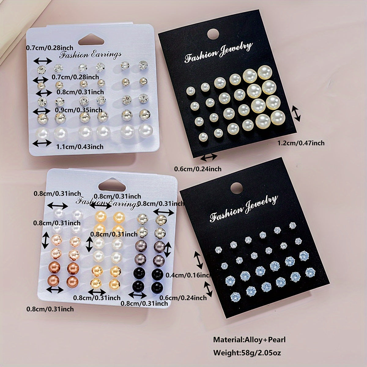 114-Piece Assorted Simple Color Faux Pearl Earring Set, Women's Gift for Dating, Vacation, and Everyday Wear, Minimalist and Korean Style