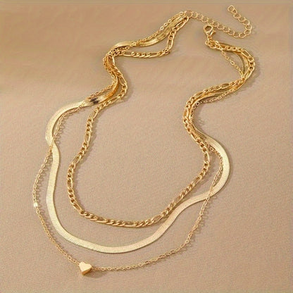 Golden Layers — Layered Heart Pendant Necklace Set (Retro Style)