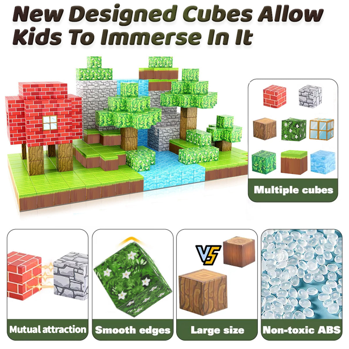 Magnetic Building Blocks Set - STEM Sensory Cubes, Youngsters's Built Primitive Forest Magnet, Halloween and Christmas Birthday Gift Toys