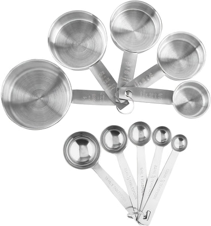 ChefMedida WN — Set de 10 Utensilios de Medición en Acero Inoxidable (5 Cucharas + 5 Tazas, Borde Enrollado, Apilables)