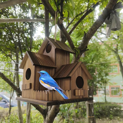 NidoRústico 3X — Casita de Madera para Pájaros con 3 Habitaciones y Ventilación Superior