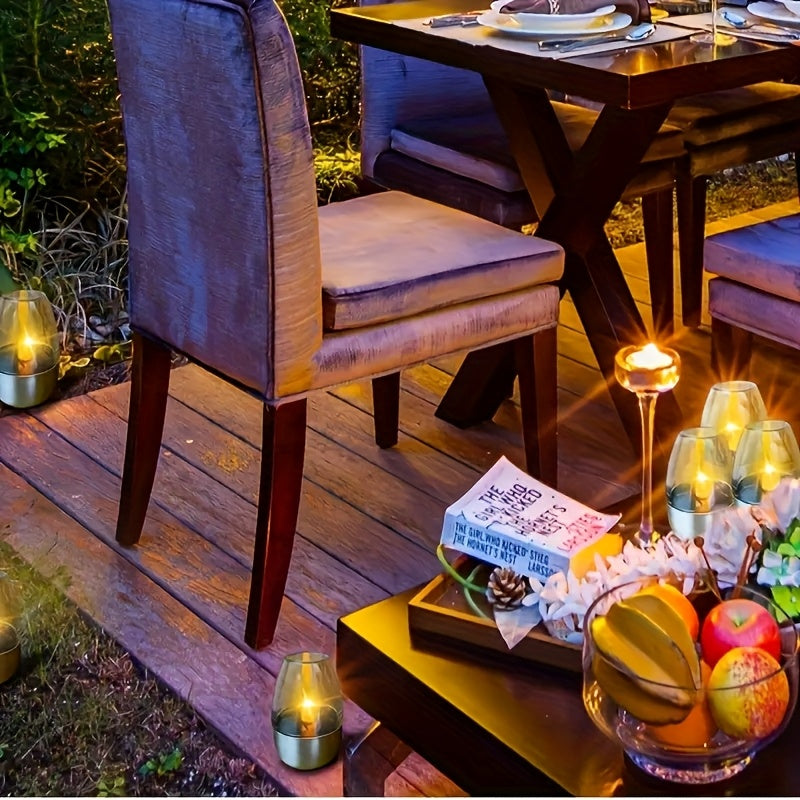 Solar Flame Set — 6 Velas LED Solares de Acero Inoxidable