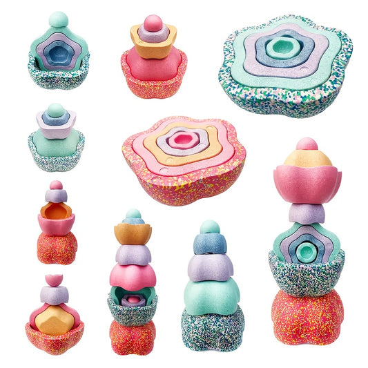 FlorEquilibrio RF — Set de 5 Piedras Sensoriales en Forma de Flor (Antideslizantes, Color Rosado, Material PP)