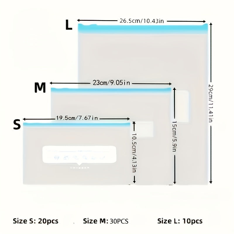 ZipFresh HM — Set de 60 Bolsas de Almacenamiento de Alimentos con Cierre Deslizante (3 Tamaños, Cuadradas, Aptas para Congelador)