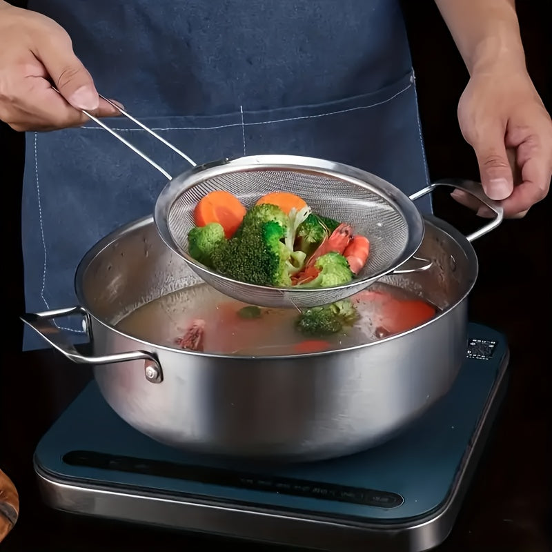 Stainless Steel Skimmer Strainer, Large Kitchen Mesh for Draining Noodles, Fruits, Juice & Soy Milk