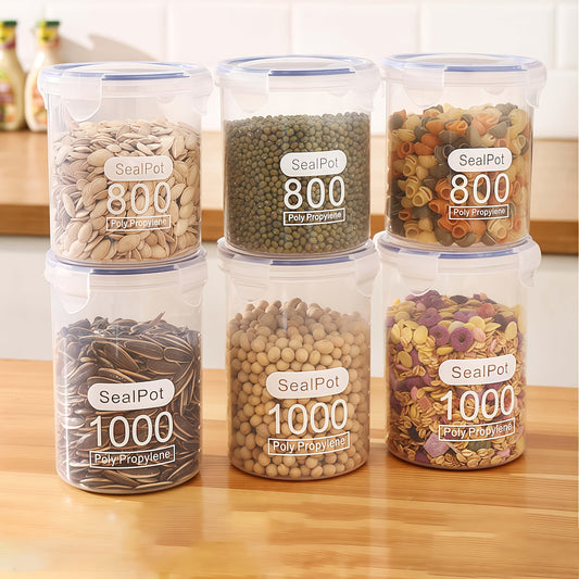 GrainKeep VB — Set de 4 Contenedores Rectangulares Herméticos para Despensa (PP Transparente, Apilables y Reutilizables)
