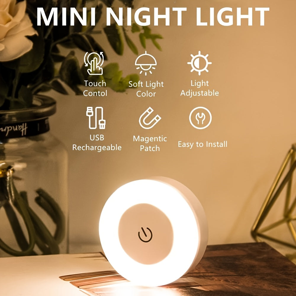 Modern LED Touch Night Light, Dimmable Bedside Lamp with Rechargeable 400mAh Lithium Battery, Warm/Cool White Light, Plastic Shade, Freestanding Design for Bedroom, Hallway, Living Room, Washroom, Closet - Battery-Powered & A