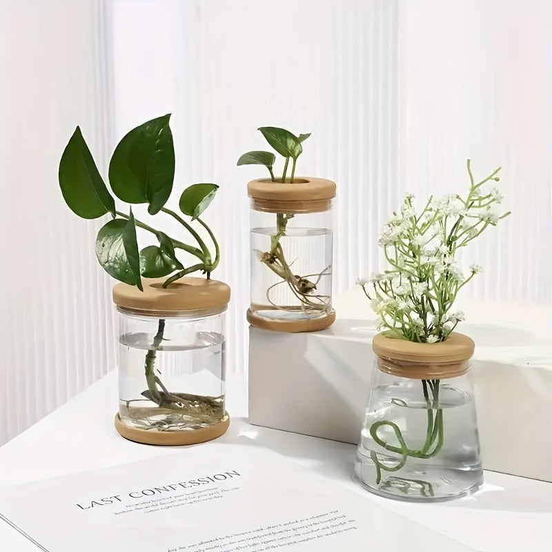 3pcs Hydroponic Plant Vases - Soilless Growing Pots with Lids, Durable ABS Plastic Indoor/Outdoor Planter for Herbs, Succulents, Small Plants, Bohemian Style Garden & Home Decor, Flower Pots