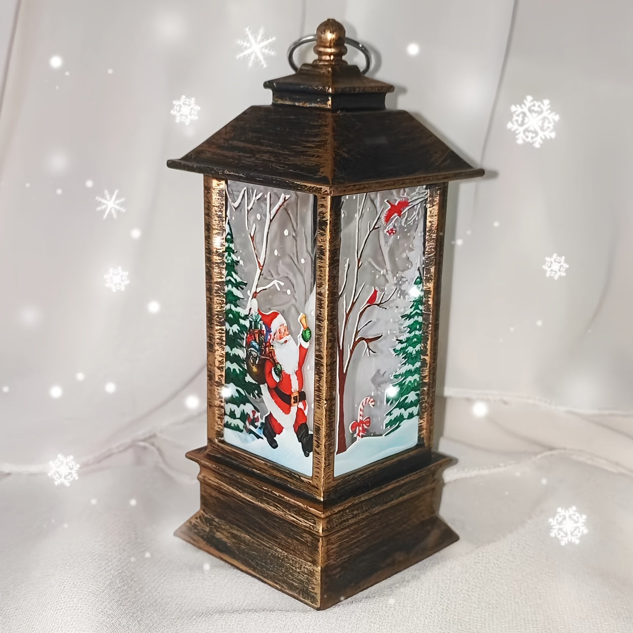 2pcs Santa Claus and Snowman Pattern Christmas Decorations, Mini Oil Lamp LED Flame Candle Lanterns with Realistic Flickering Effect - Suitable for Ages 14+