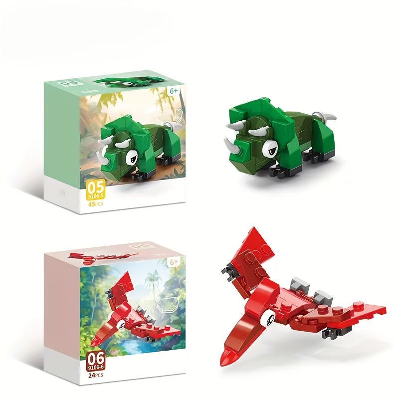 10-in-1 Mini Animal Dinosaur Series Building Block Set, Christmas Gift Assembly Toy with T-Rex Pteranodon Triceratops Ankylosaurus Ceratosaurus Mosasaurus Diplodocus Models, 371pcs for 10 Small Figures or 1 Large Model