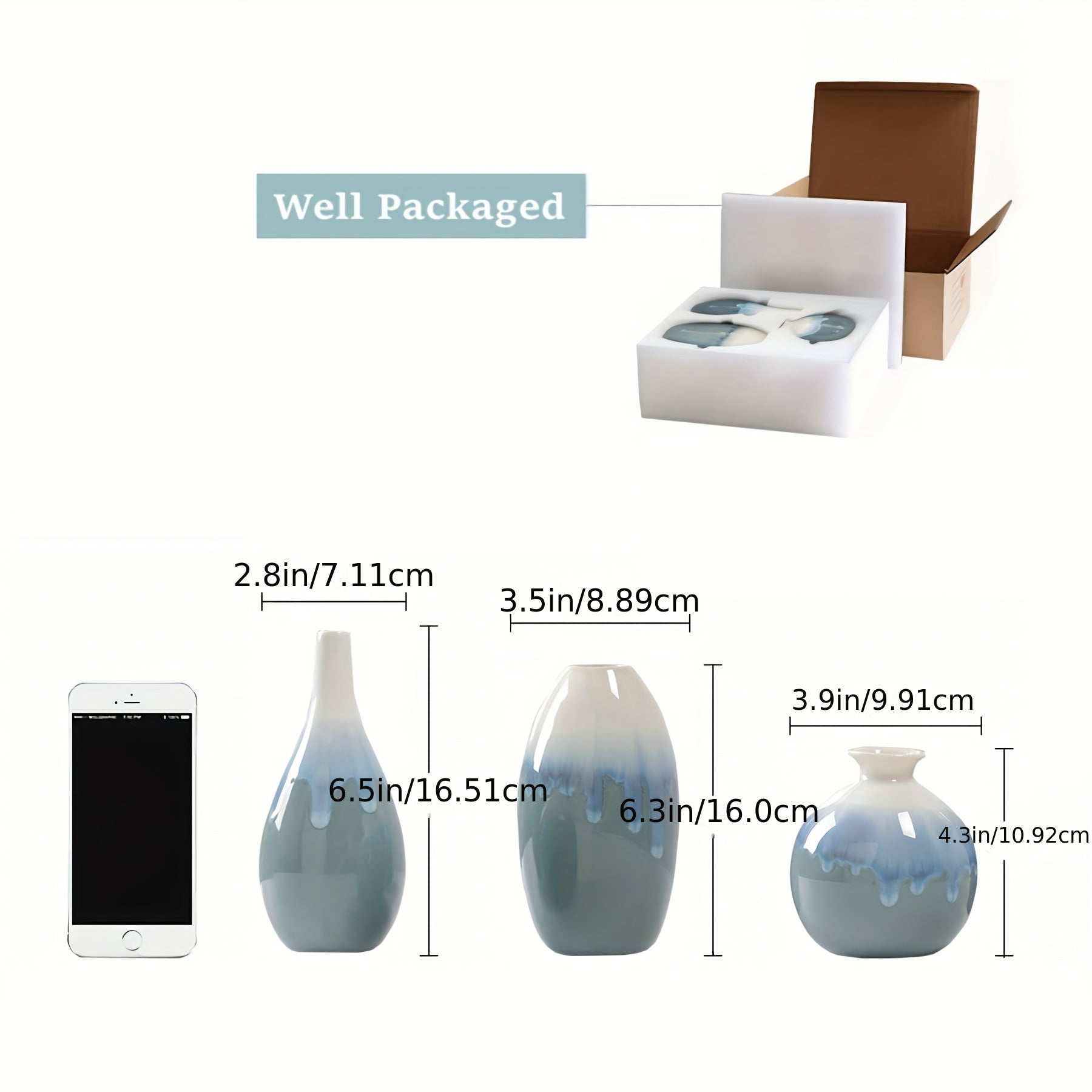 Ceramic Vase Set Of 3, Small Vases For Decor, Modern Boho Minimalist Decor, Decorative Vase For Modern Farmhouse Living Room Shelf Table Bookshelf Mantel Entryway Decor (Ink Painting Pattern)