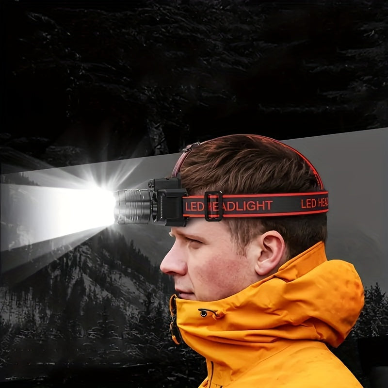 1pc HXP50+COB Rechargeable LED Headlamp, Hands-Free Head Mount Torch with Infrared Sensor Switch, 1500mAh Lithium Battery, USB Cable Included, for Outdoor Camping, Fishing, Climbing, Emergency Light